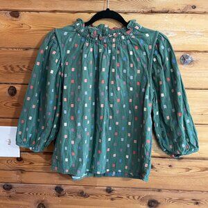 Ro & De Multicolor Pattern High Neck Long Sleeve Blouse Green Size Extra Small